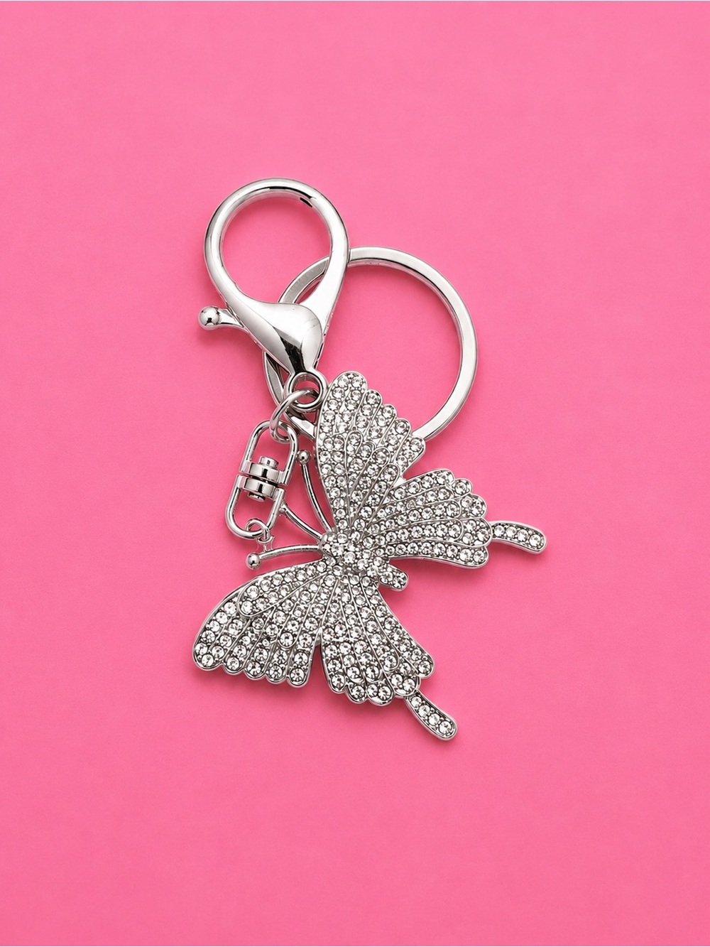 🦋 Sparkly Rhinestone Butterfly Keychain | Silver Purse Charm Bag Accessory